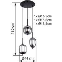 Globo Blacky hanging light, black/smoke grey, 46 cm, glass, 3-bulb.