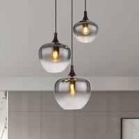 Globo Maxy hanging light, 48 cm, smoke grey, glass, 3-bulb.