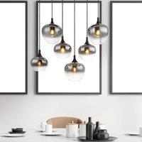 Globo Maxy hanging light, length 86 cm, smoke grey, glass, 6-bulb.