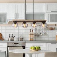 Globo Conni hanging light, length 85 cm, smoke grey, wood/glass, 4-bulb.