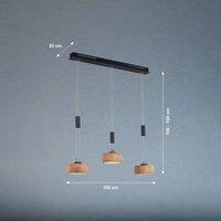 FISCHER & HONSEL LED hanging light Shine-Wood, oak/black Length 100 cm 3-light.