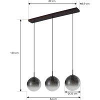 Lucande Veloura pendant light, 3-bulb, 84 cm, glass, wood