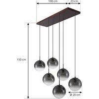 Lucande Veloura pendant light, 6-bulb, 100 cm, glass, wood