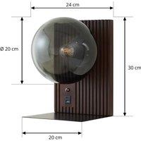 Lucande Veloura wall light, height 30 cm, glass, wood, USB
