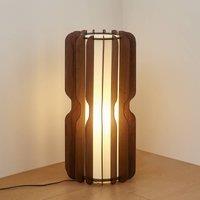 Lucande Juneta floor lamp, 75 cm, brown, wood, textile