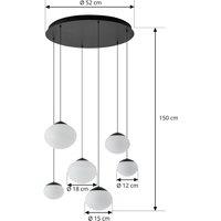 Lucande LED pendant light Tivar, 6-bulb, black/white, glass