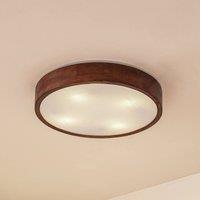 Lindby Tanju ceiling light, 50 cm, walnut wood, 4-bulb, E27