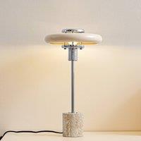 Lindby Branford table lamp, retro, beige, metal/travertine