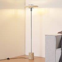 Lindby Branford floor lamp, retro, beige, metal/travertine