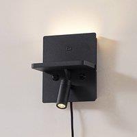 Lindby LED wall lamp Auden, black, plug, charging station