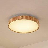 Lindby LED ceiling light Velua, white/light wood, CCT, 50 cm