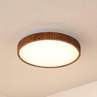 Lindby LED ceiling lamp Velua, white/dark wood, CCT, 50 cm