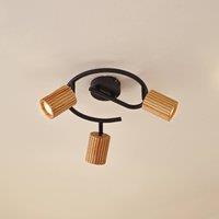 Lindby Stralino ceiling spotlight, 3-bulb, 31cm, wood, GU10