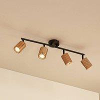Lindby Stralino ceiling spotlight, 4-bulb, length 60 cm, wood