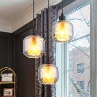 Globo Xia hanging light, 35 cm, smoke grey, 3-bulb, glass