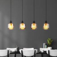 Globo Xia hanging light, length 89 cm, smoke grey, 4-bulb, glass