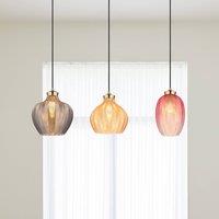 Globo Jessica hanging light, length 90 cm, colourful, 3-bulb, glass