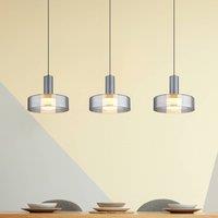 Globo LED hanging light Grant, length 90 cm, smoke grey, 3-bulb, glass