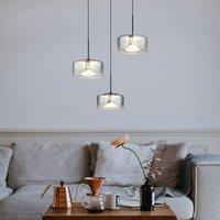 Globo LED pendant light Belinda, 40 cm, smoke grey, 3-bulb, glass