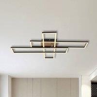 Globo Dakari LED ceiling lamp, length 80 cm, black/wood, 3-bulb