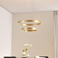 Lucande LED pendant light Yonam, 60 cm, 2-bulb, gold, CCT