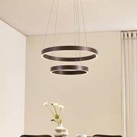 Lucande LED pendant light Yonam, 60 cm, 2-bulb, brown, CCT