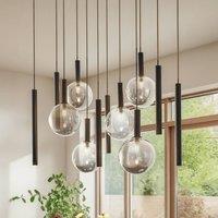 Lucande Lumavia pendant light, 12-bulb, glass, black/clear, G9
