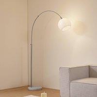 Lindby Alverton arc lamp, white/nickel, glass, 197 cm