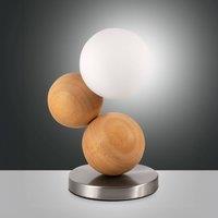 Fabas Luce Micky table lamp, light wood/nickel, wood, dimmable, G9