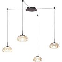 Fabas Luce Brena LED pendant light, 4-bulb, cognac, glass, CCT, dimmable