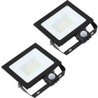 Prios LED outdoor spotlight Maikel, 50 W, metal, sensor, set of 2