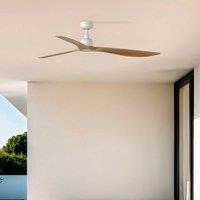 FARO BARCELONA Outwood ceiling fan, brown, DC, quiet, 150 cm, IP44