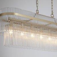 Searchlight Lara hanging light, length 98 cm, gold-coloured/clear, glass/metal