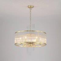 Searchlight Lara hanging light, 55 cm, gold-coloured/clear, glass/metal