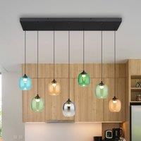 Globo Minara LED pendant light, 7-bulb, length 102 cm, colourful, glass