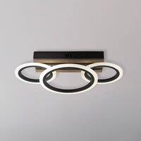 Globo Blevins LED ceiling lamp, 3-bulb, black/wood effect, length 46 cm