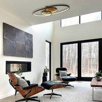 Globo Tisha I LED ceiling light, matt black/wood, length 85 cm