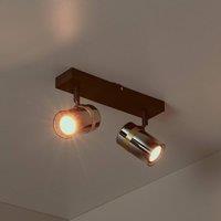 Lucide Upton ceiling spotlight, length 26 cm, black/smoke grey, 2-bulb.