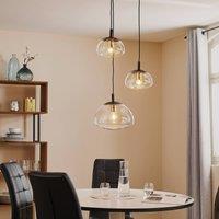 Euluna Turku hanging light, 3-bulb, round, clear/black
