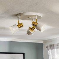Argon Destin ceiling spotlight, 3-bulb, white/brass