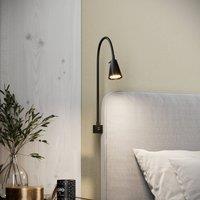 Briloner LED wall lamp Tuso, black, bed mounting, metal