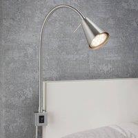 Briloner LED wall lamp Tuso, nickel, bed mounting, metal