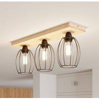 BRITOP Beevly ceiling light, wood and metal, 3-bulb