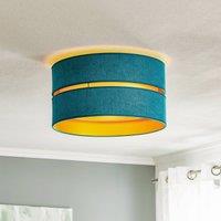 Duolla Duo ceiling light made of textile, turquoise/gold, 40cm