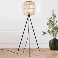 EGLO Bordesley floor lamp tripod, wooden lampshade