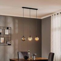 EMIBIG LIGHTING Glassy pendant light, 3-bulb, straight, graphite/amber/clear, glass