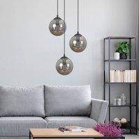 EMIBIG LIGHTING Glassy pendant light, 3-bulb, round, black, graphite, glass