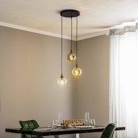 EMIBIG LIGHTING Glassy pendant light, 3-bulb, round, graphite/amber/clear, glass