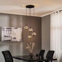 EMIBIG LIGHTING Glassy pendant light, 4-bulb, black, graphite, glass, E14