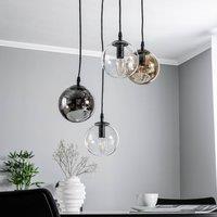 EMIBIG LIGHTING Glassy pendant light, 4-bulb, black, graphite/amber/clear, E14